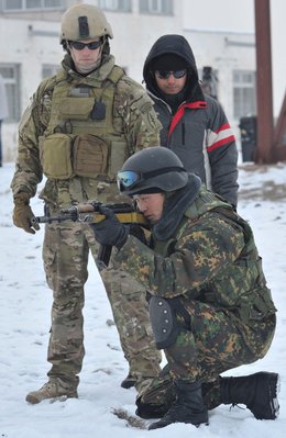 U.S. 3rd SFG demonstrates  anti-terrorist training exercise between his unit and the Kyrgyz -Skorpion- special forces unit  from Bishkek Dec 7 2011 7.jpg